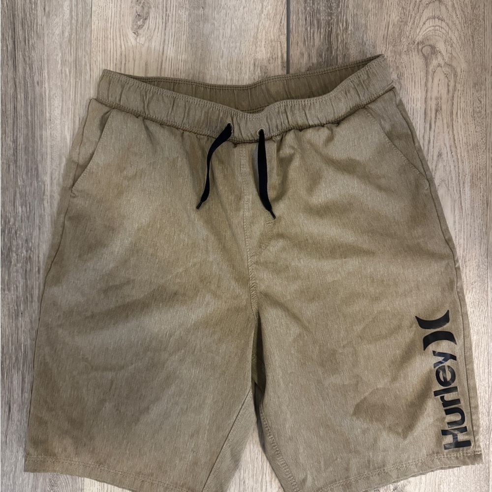 Hurley Boys Beige Elastic Waist Shorts with Black Logo Tag